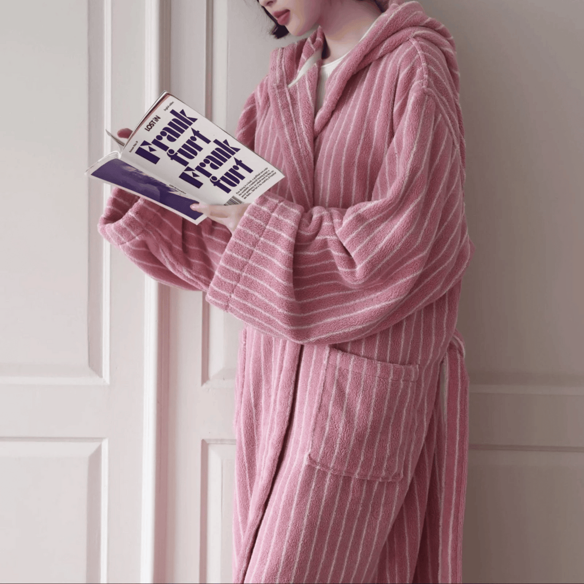 Jacquard Bathrobe Organic Cotton Striped Design Luxury Dressing Gown Spa-Quality Wellness Women's Men's Unisex | Sansoti