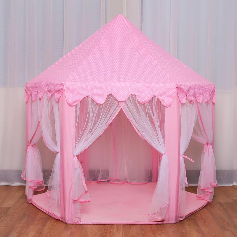 Princess Castle Play Tent, Hexagonal, 140 cm, Pink and Blue, Indoor and Outdoor, Foldable, Children's Room, Role-Play | Sansoti