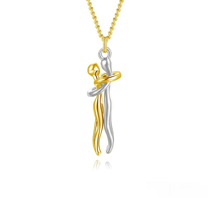 Partner Necklace with Embrace Pendant, 42 cm Adjustable Chain, Gold or Silver, for Couples and Loved Ones | Sansoti