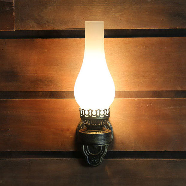 Kinkiet w stylu lampy naftowej ze szkła i metalu, brązowy, 42 cm, do przedpokoju, salonu i sypialni, styl retro vintage, wygląd lampy olejowej, E26, lampa nastrojowa | Sansoti