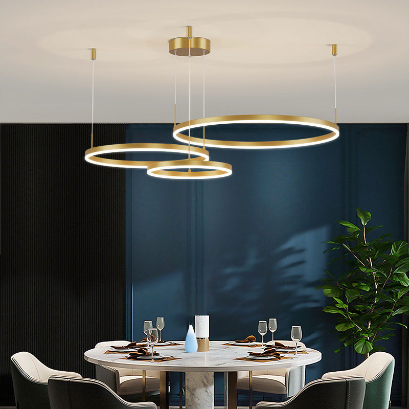 Hängelampe Ring LED rund, Metall, schwarz gold kaffeefarben, dimmbar, Wohnzimmer Schlafzimmer Esszimmer | Sansoti
