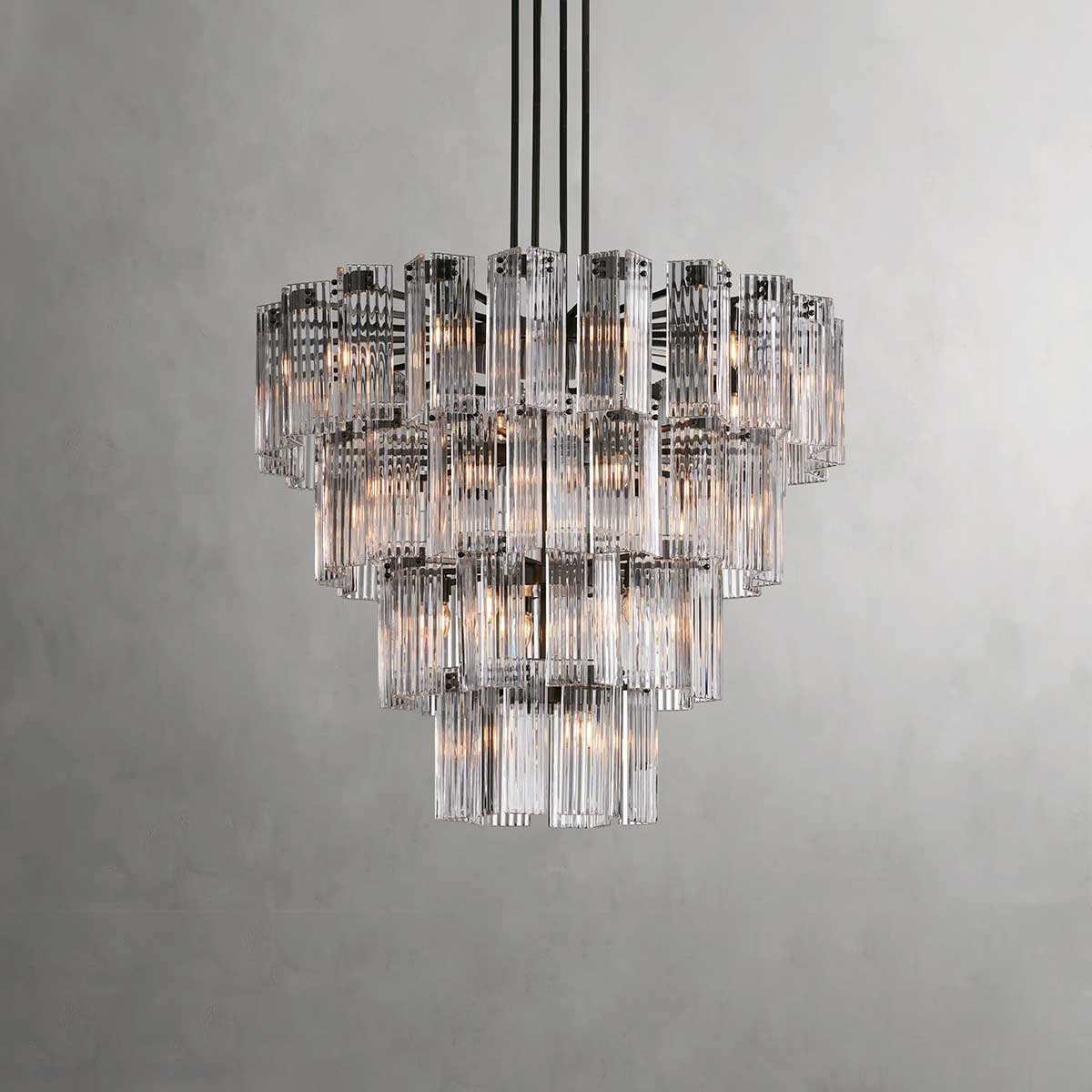 Ronde Kroonluchter Geribbeld Glas Stalen Frame 38-60cm Hanglamp Meerlichts Eetkamer Trap Balzaal Woonkamer | Sansoti