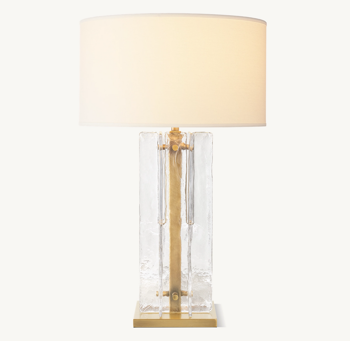 Lampe de table géométrique en verre avec abat-jour en lin, 76 cm, lumière blanc chaud, pour salon et chambre, design chaleureux | Sansoti