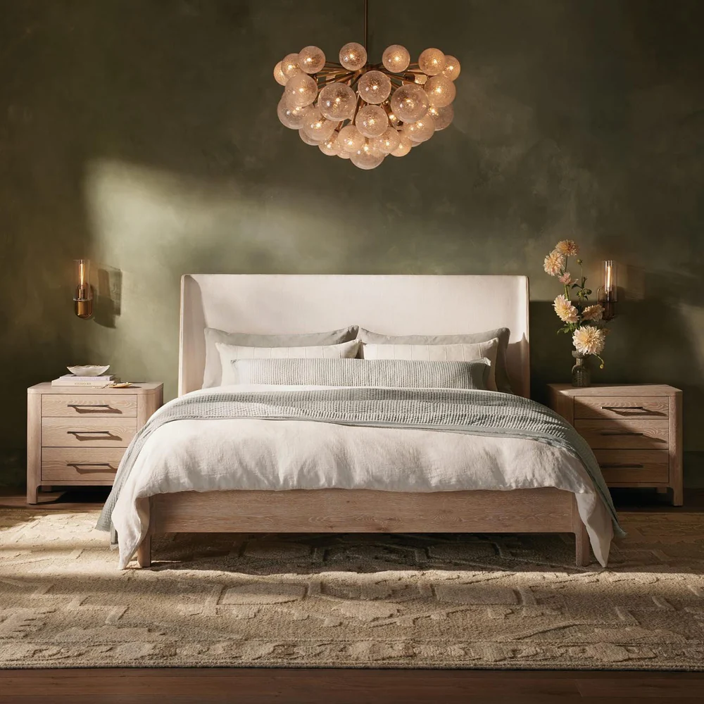 Glass Globe Chandelier, Hand-Blown Glass with Bubble Effect, Brass, Black, Nickel, Adjustable Pendant Lights | Sansoti