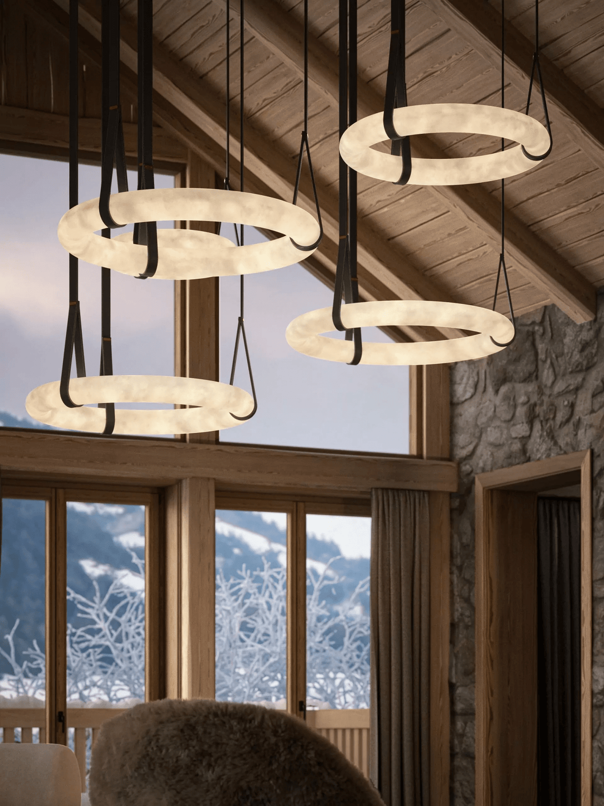 Hanglamp Alabaster Ring LED Donkerbruin Bruin Goud Woonkamer Eetkamer 3000K 4000K 6000K Ø30 Ø120cm Natuursteen Pendellamp | Sansoti