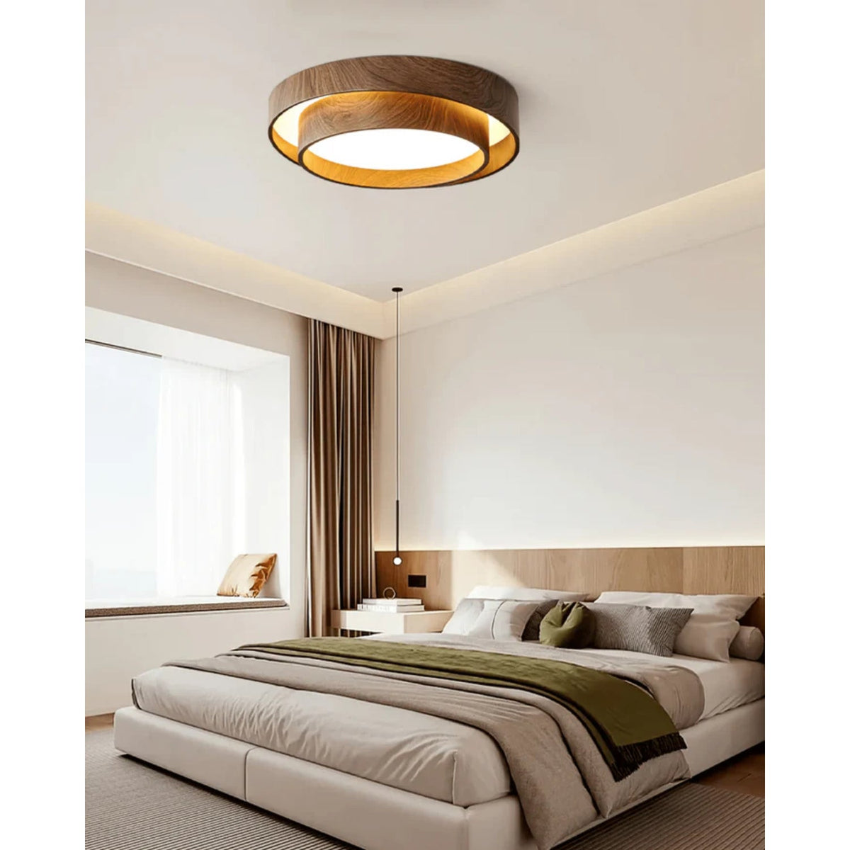 LED ceiling lamp walnut wood look Japandi living room bedroom round ceiling lamp modern lighting wood grain look | Sansoti