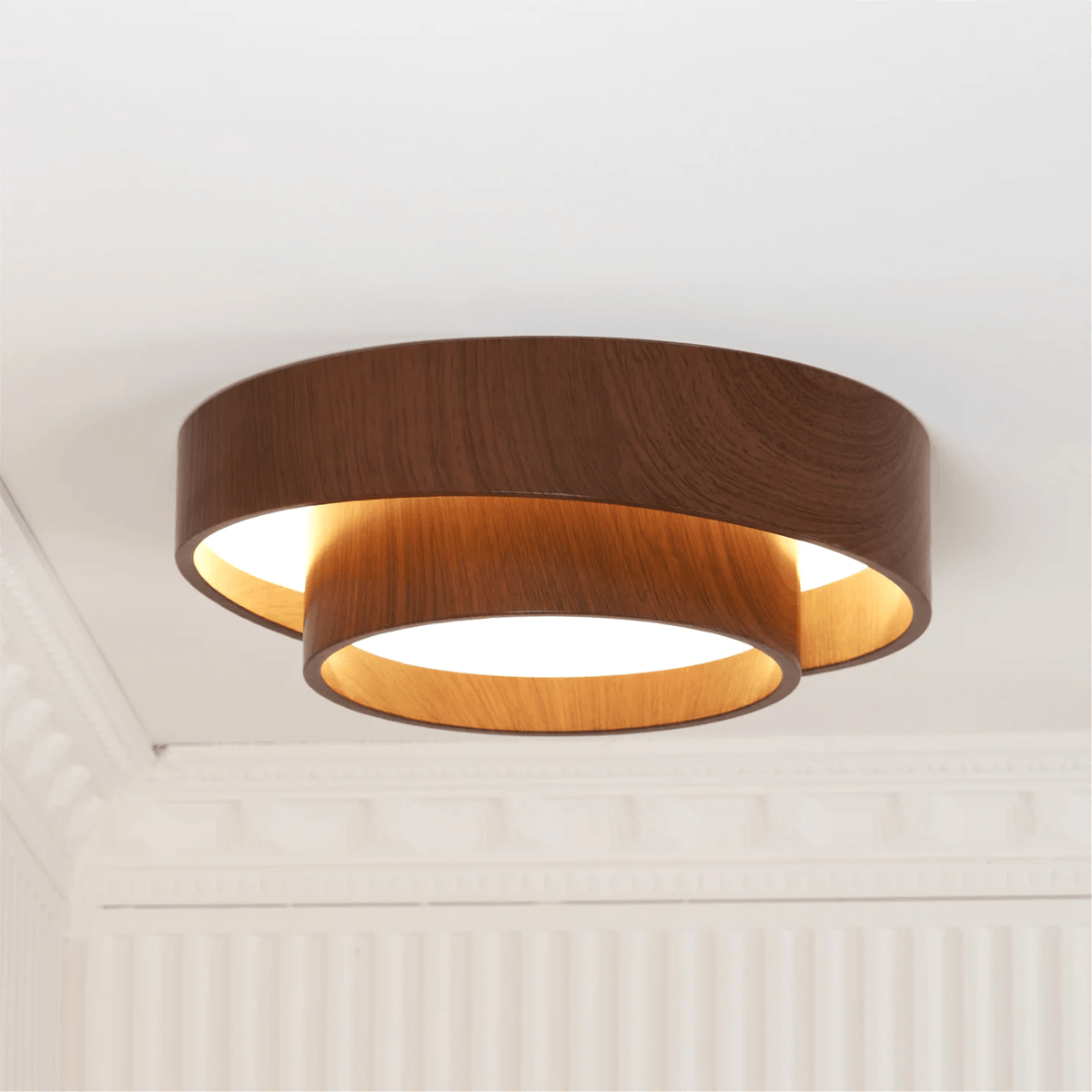 LED ceiling lamp walnut wood look Japandi living room bedroom round ceiling lamp modern lighting wood grain look | Sansoti