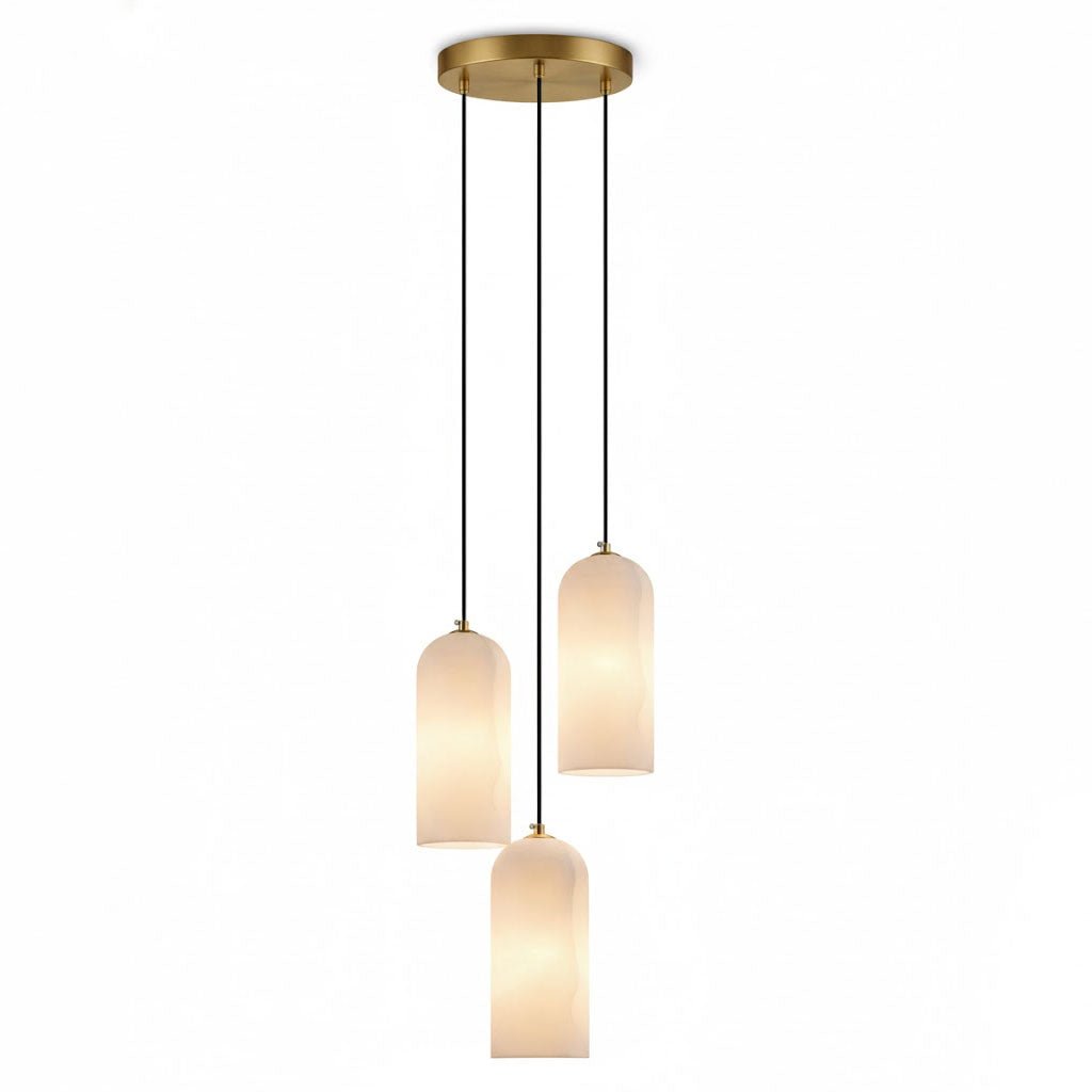 Alabaster Hängeleuchte mit Geflochtenem Kabel – Naturstein Beleuchtung von Einzelleuchte bis 21-Licht Cluster – Mid-Century Modern Stil Esszimmer Hängeleuchte mit E12/E14 Fassung | Sansoti