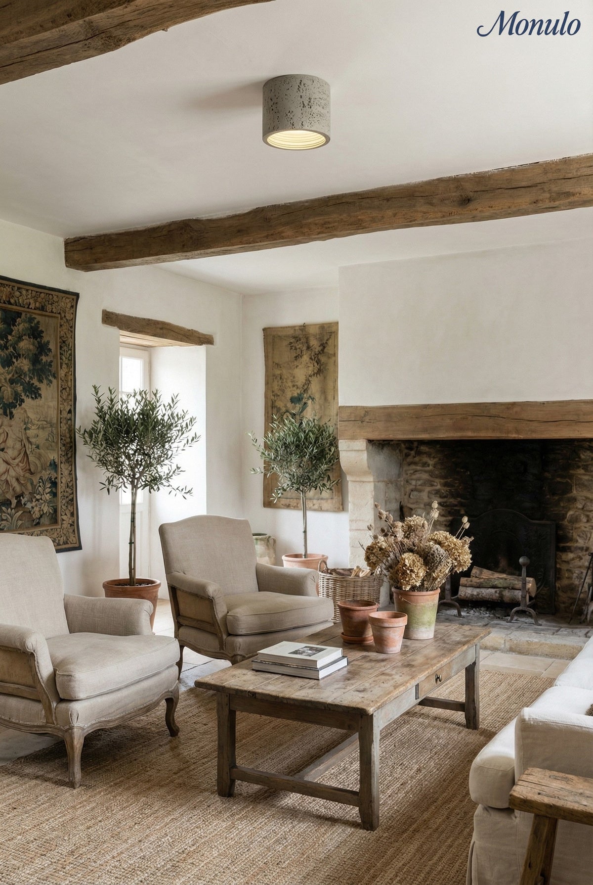 Cylindrical Travertine Ceiling Lamp – LED Lighting for Modern Interiors | Sansoti
