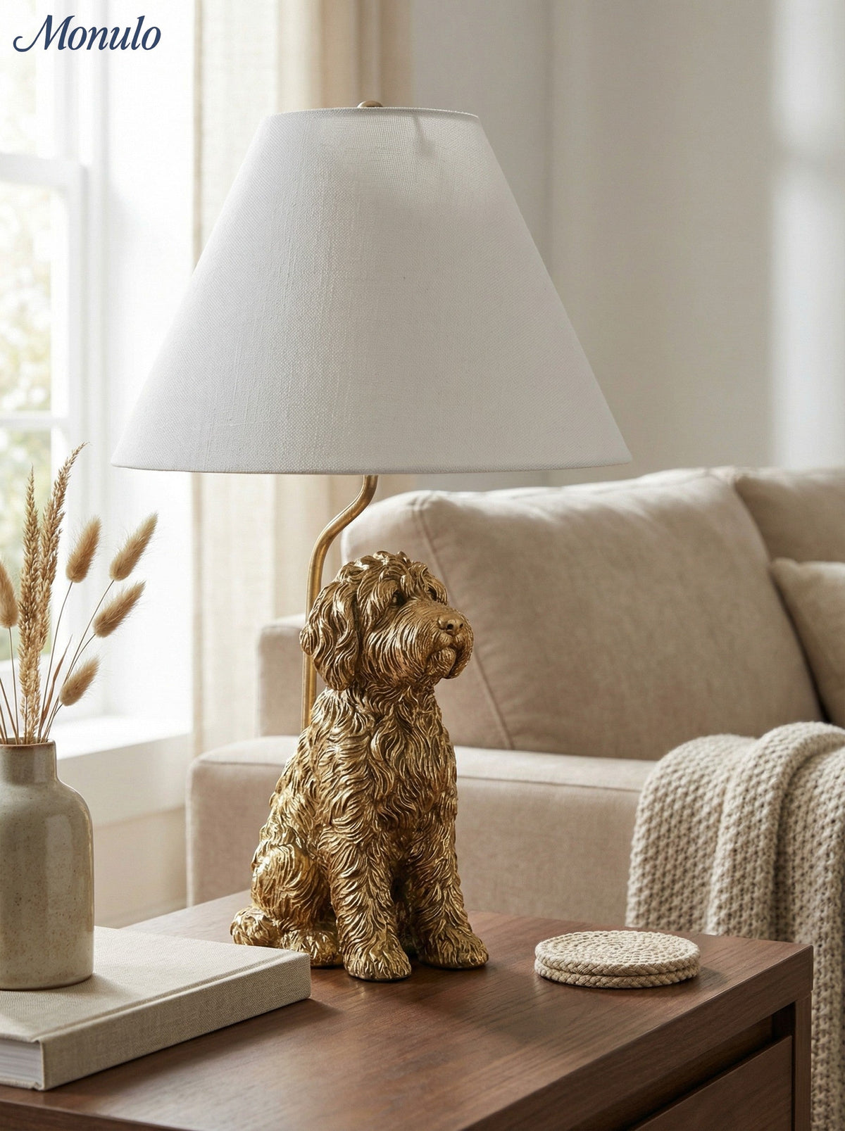 Animal Figure Table Lamp with Cotton Shade – Classic Nightstand Lamp with Animal Motif | Sansoti