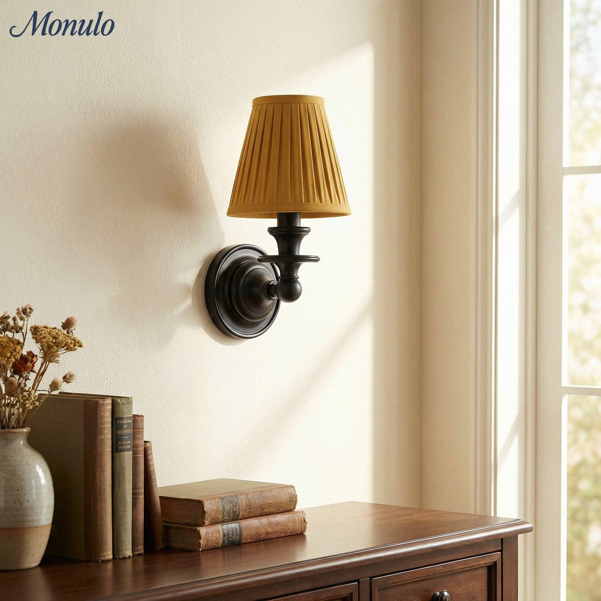 Wall Lamp Adjustable Arm Swan-Neck Fabric Shade Dia 8.9 x H 14 cm Wrought Iron Chrome Black Brass Wall-Mounted | Sansoti