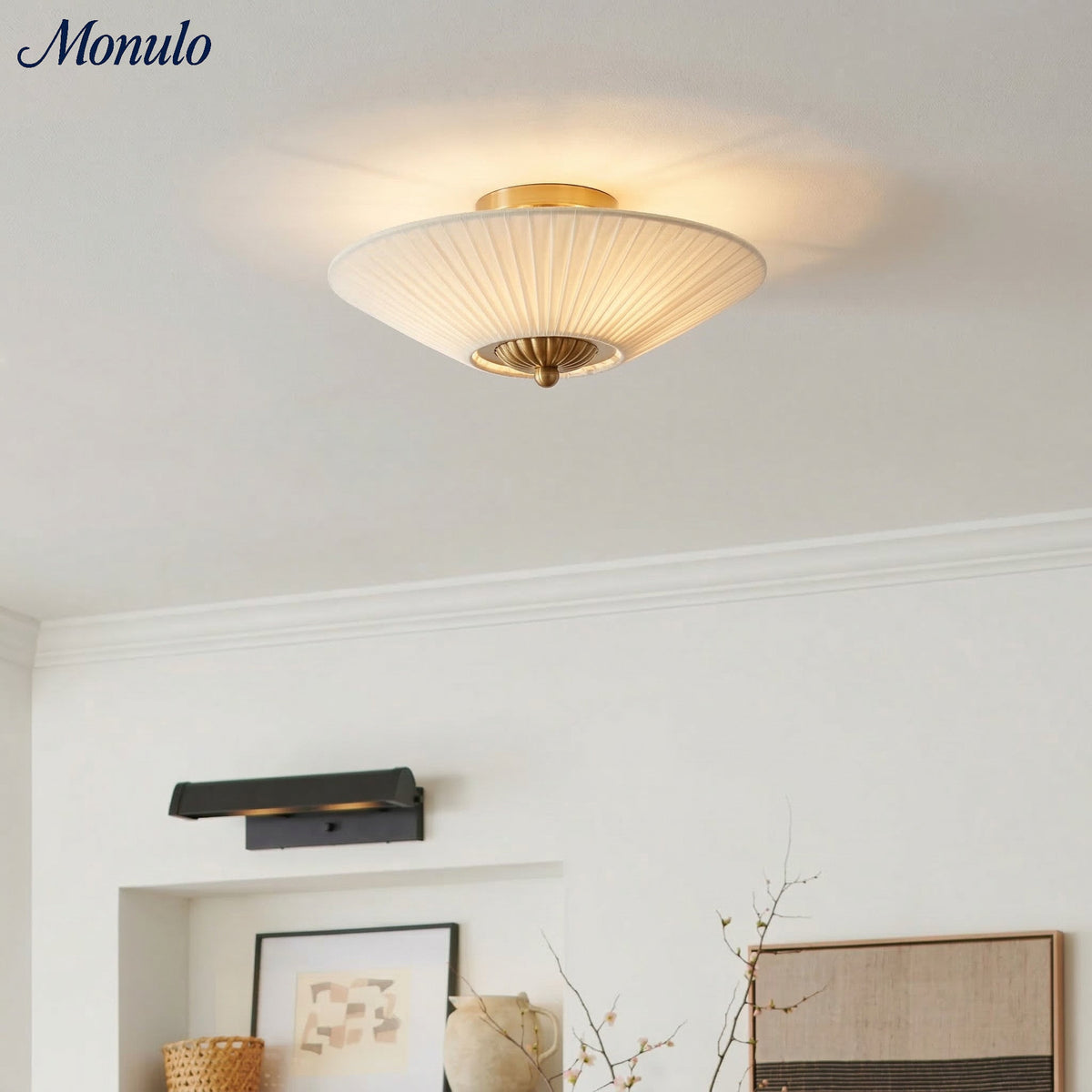 Semi-Flush Deckenleuchte Metall Stoffschirm Schlanke Form Zeitgenössische Beleuchtung Wohnzimmer Schlafzimmer Skandinavisches Interieur Vintage Details | Sansoti