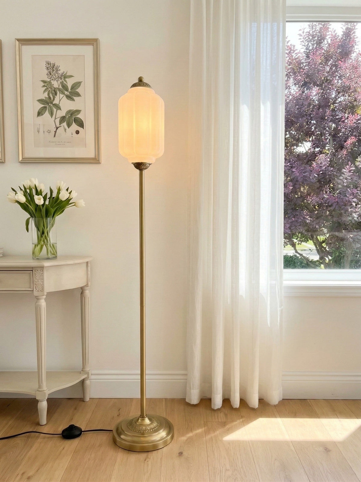 Decorative Glass Pumpkin Floor Lamp Retro Organic Style Living Room Standing Lamp | Sansoti
