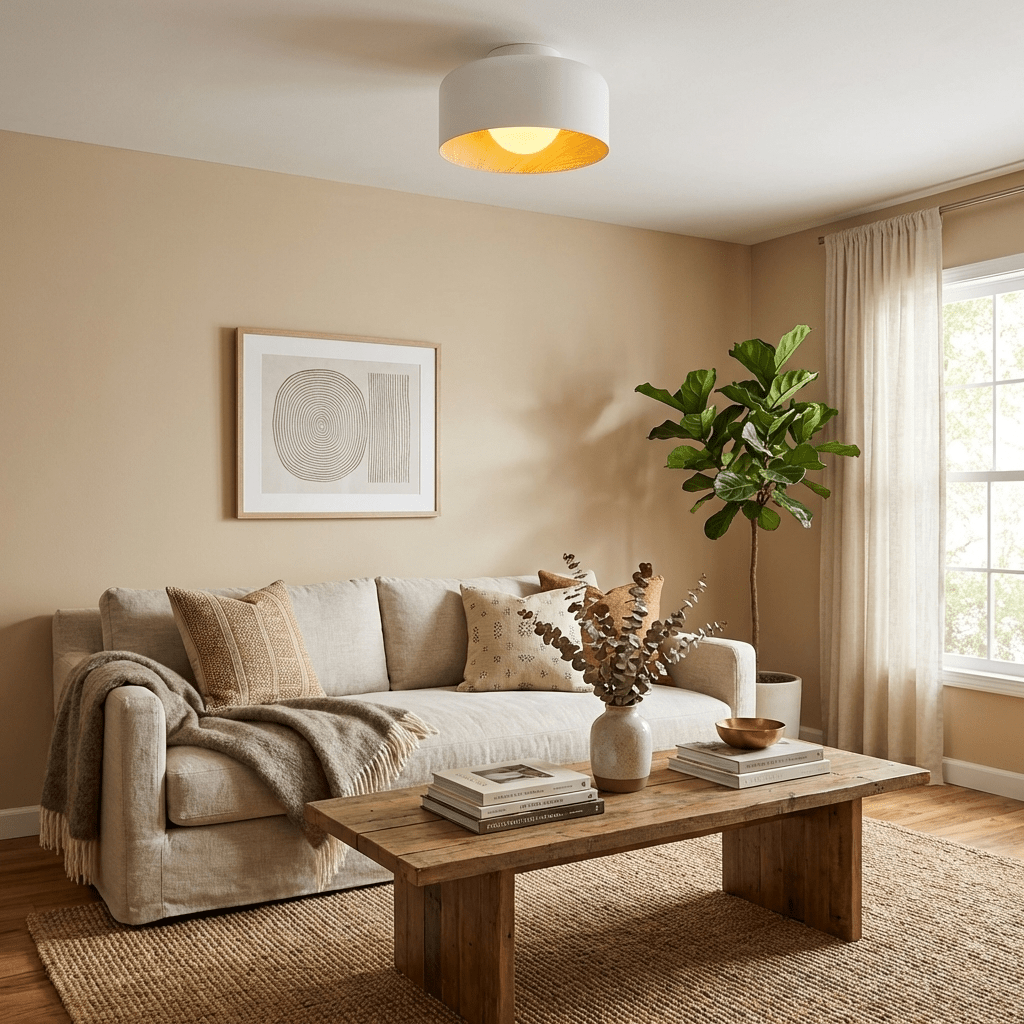 Runde Deckenleuchte mit Holzmaserungs-Interieur und Glaskugel ∅22 cm für Flur, Küche und Schlafzimmer, Wandmontage, G9-Fassung | Sansoti