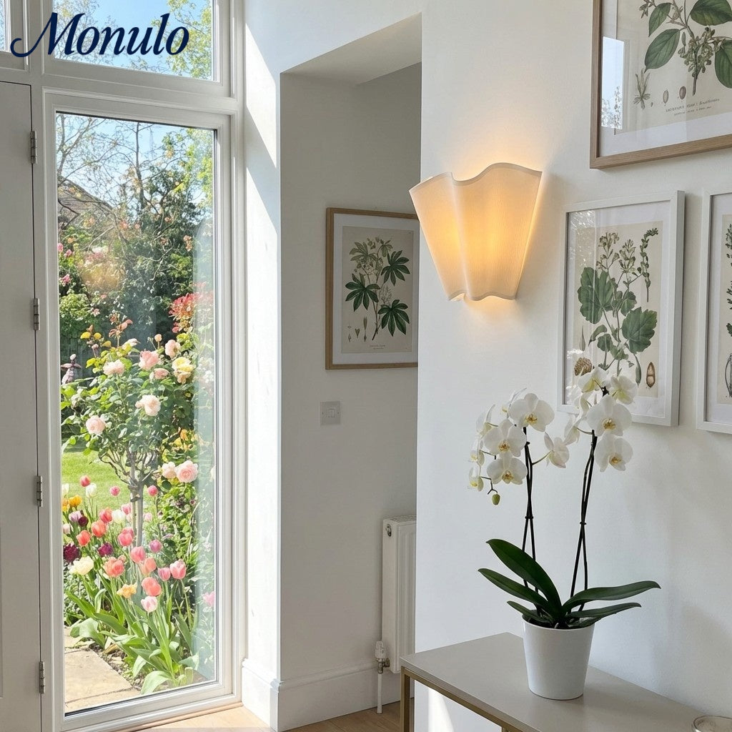 Wandleuchte mit gewelltem Leinen-Schirm Retro-Design klassische Stimmungsbeleuchtung für Wohnzimmer Schlafzimmer Leseecke | Sansoti