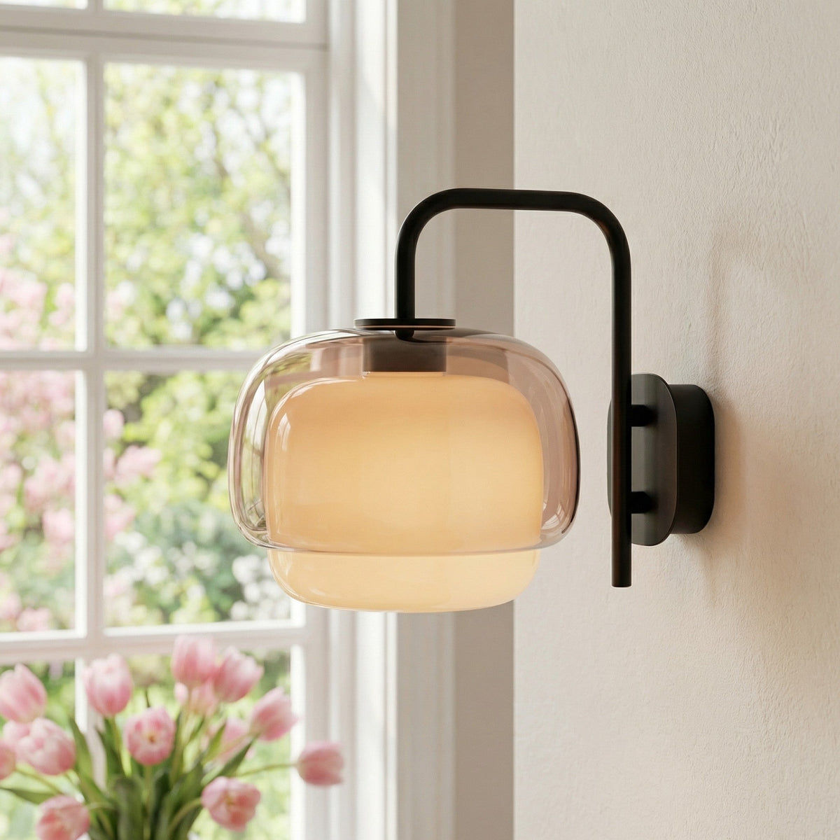 Colored Glass Wall Lamp with Round Shade – Green, Pink, Orange – Modern LED Lighting | Sansoti