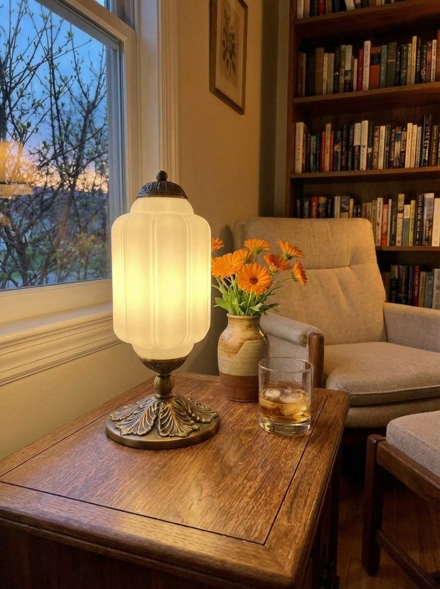 Vintage Glass Table Lamp with Brass or Black Finish | Sansoti