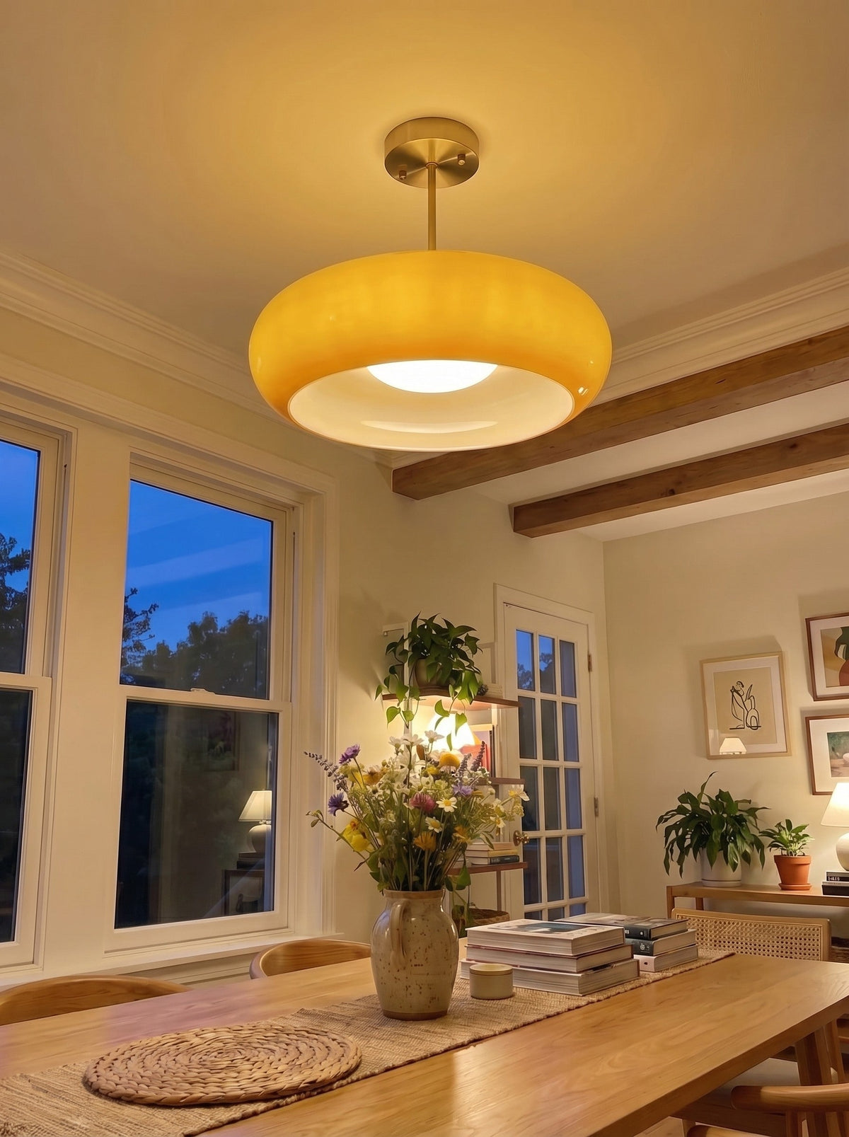 Deckenlampe Glas-Scheibe Bauhaus Design Messing oder Chrom Orangegelb oder Weißes Glas Retro Stilvolle Beleuchtung | Sansoti