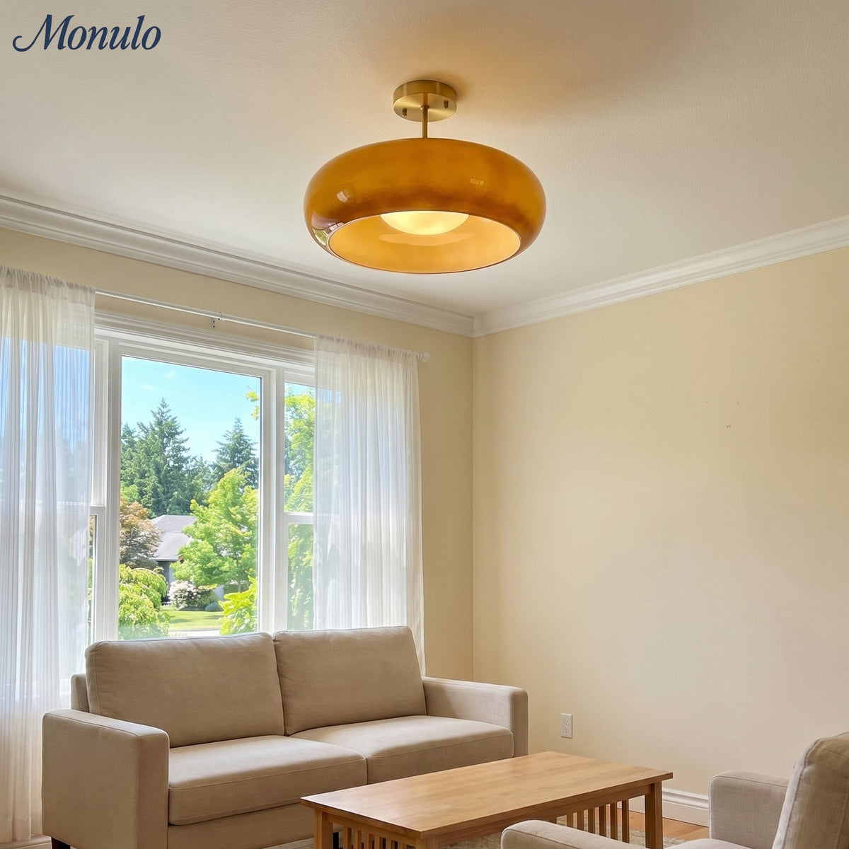 Ceiling Lamp Glass Disc Bauhaus Design Brass or Chrome Orange Yellow or White Glass Retro Stylish Lighting | Sansoti