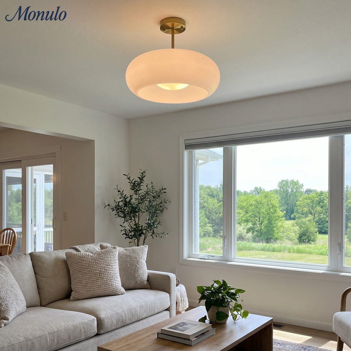 Ceiling Lamp Glass Disc Bauhaus Design Brass or Chrome Orange Yellow or White Glass Retro Stylish Lighting | Sansoti