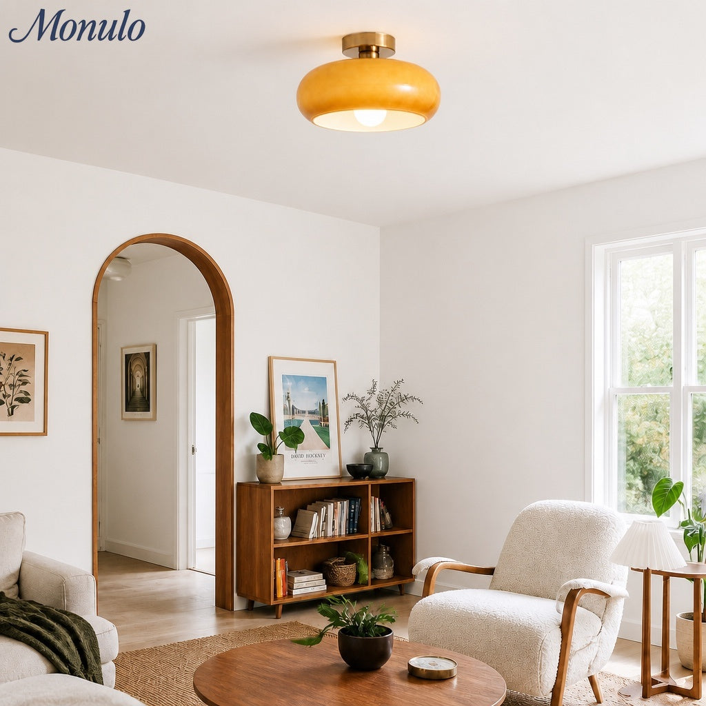 Ceiling Lamp Glass Disc Bauhaus Design Brass or Chrome Orange Yellow or White Glass Retro Stylish Lighting | Sansoti