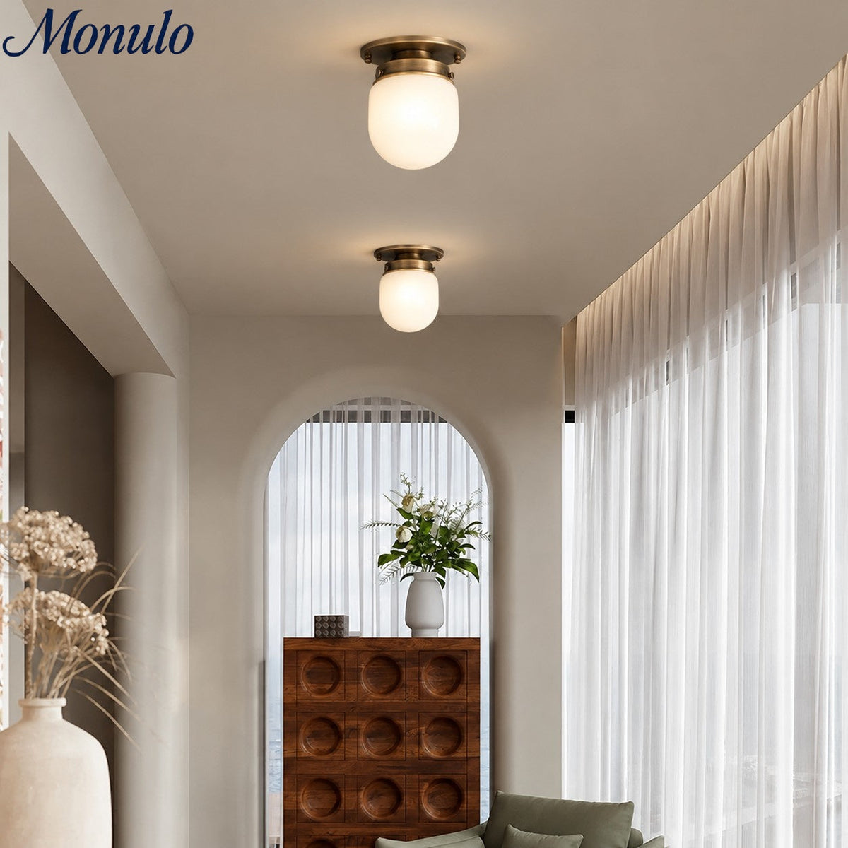 Opalglas Wandleuchte & Deckenleuchte Doppelfunktion Modernes Design Messing | Sansoti