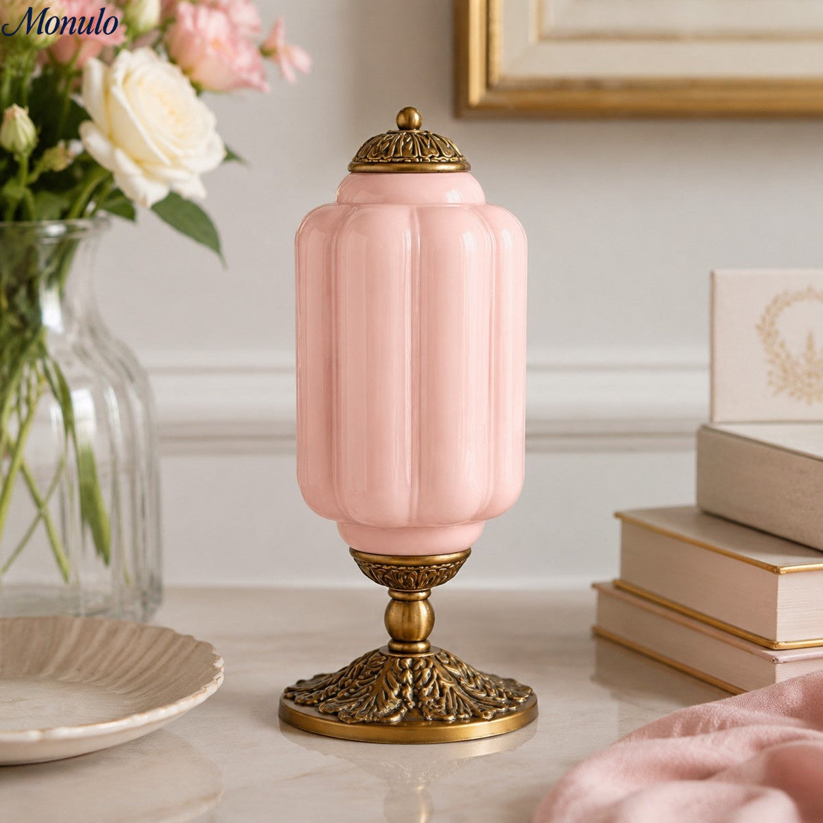 Lampe de table en verre avec design festonné style vintage chambre salon éclairage d’accent noir laiton verre mat | Sansoti