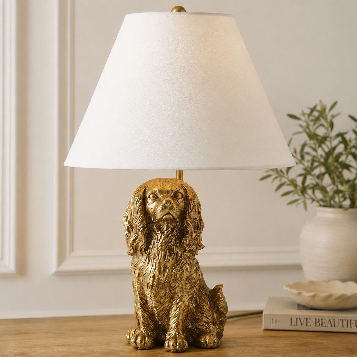 Animal Figure Table Lamp with Cotton Shade – Classic Nightstand Lamp with Animal Motif | Sansoti