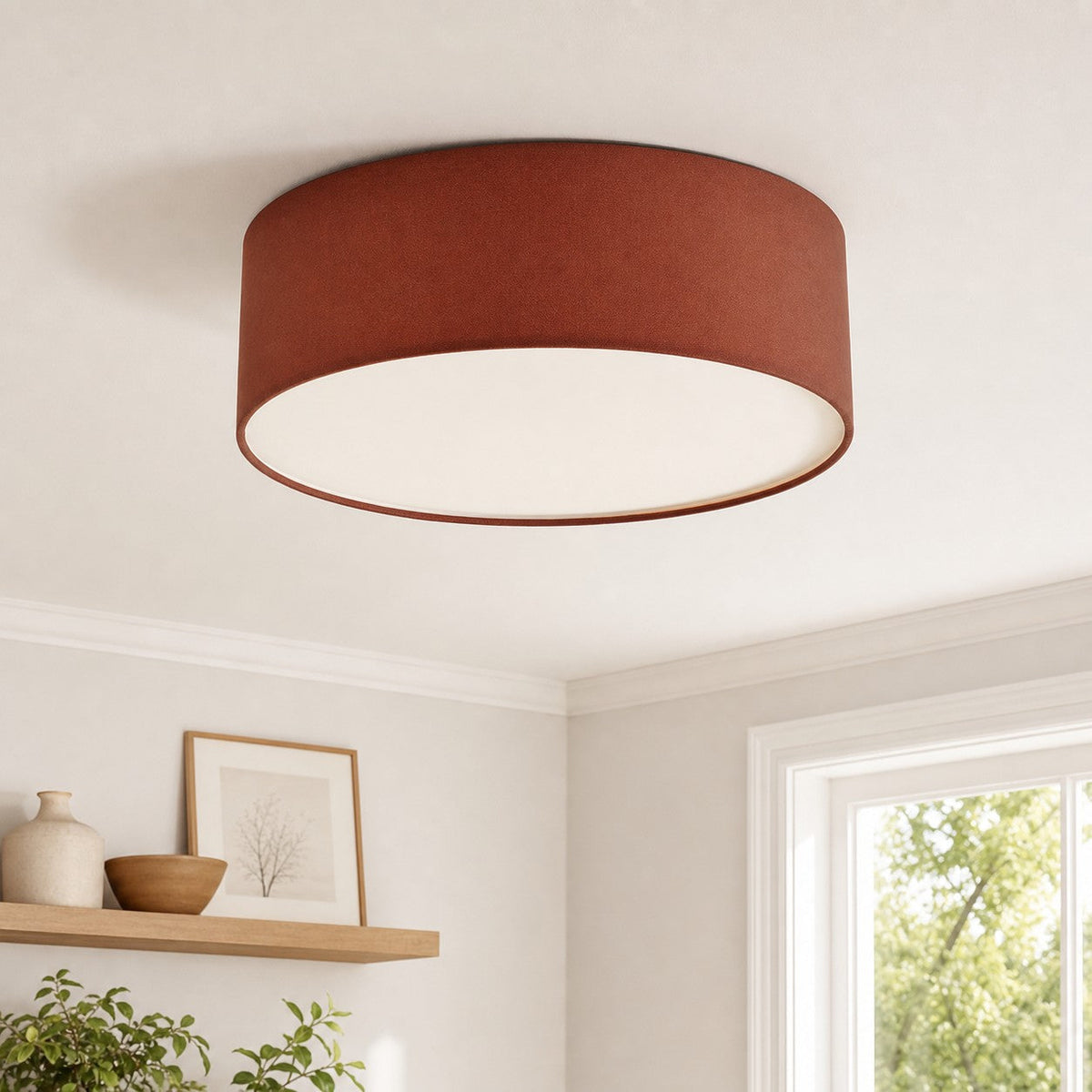 Ceiling Lamp with Linen Shade – Drum Shape Ø30/45cm – Modern Scandinavian Design – Elegant Lighting for Living Room Bedroom Dining Room | Sansoti