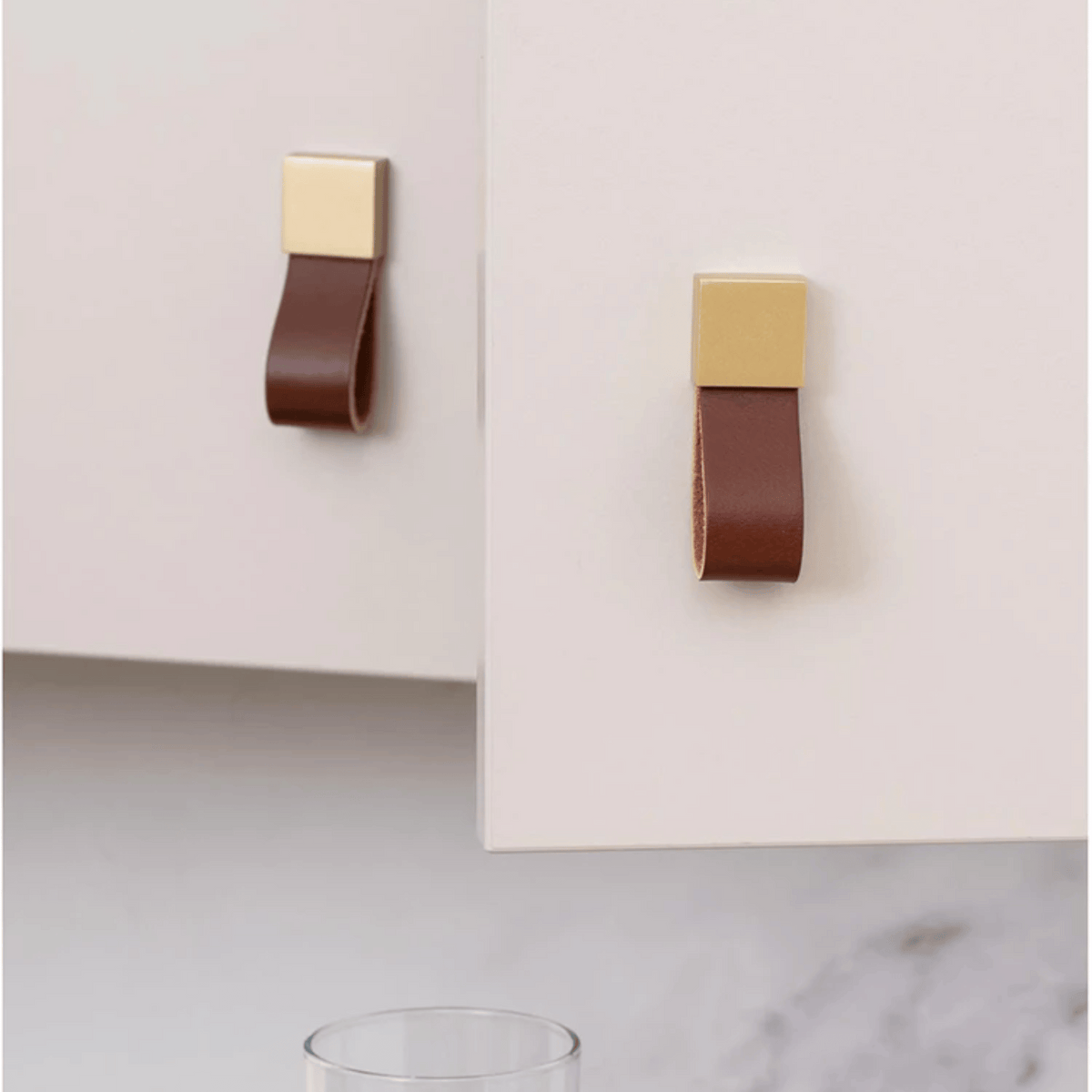Kastgrepen met Leer en Messing Vintage Look 6-13cm voor Meubelen Keuken Ladekast Dressoir Handvaten Knop | Sansoti