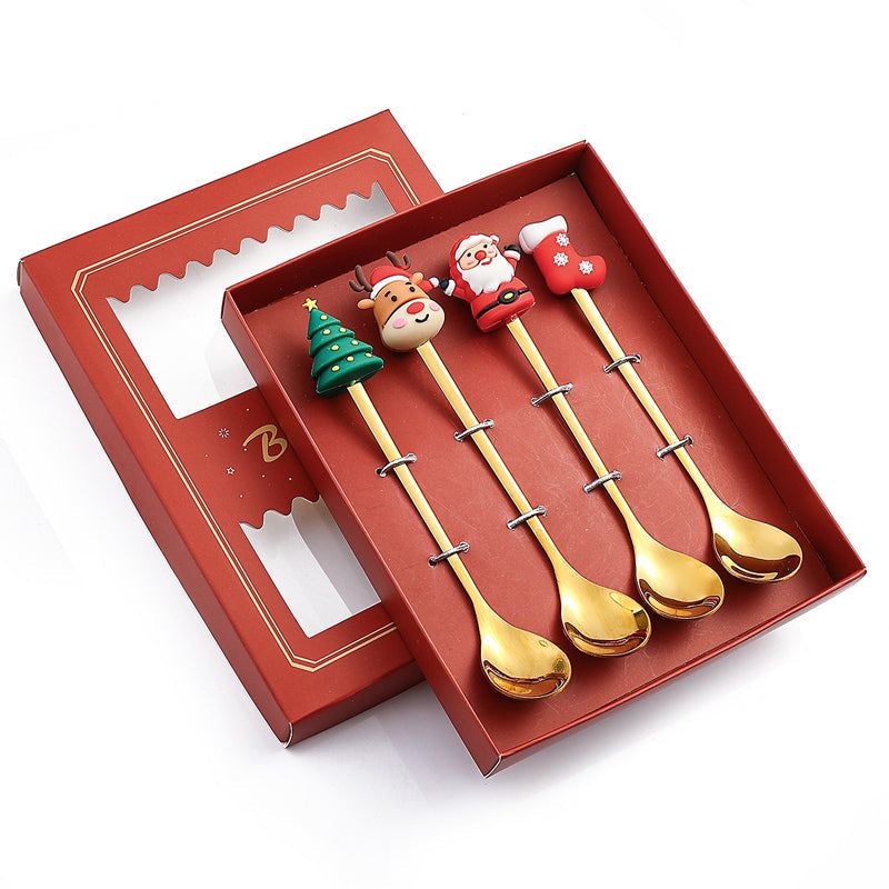 Festliches Weihnachtsbesteck-Set Löffel Gabel Edelstahl Gold Silber Weihnachtsessen Dekoratives Geschirr Tisch | Sansoti