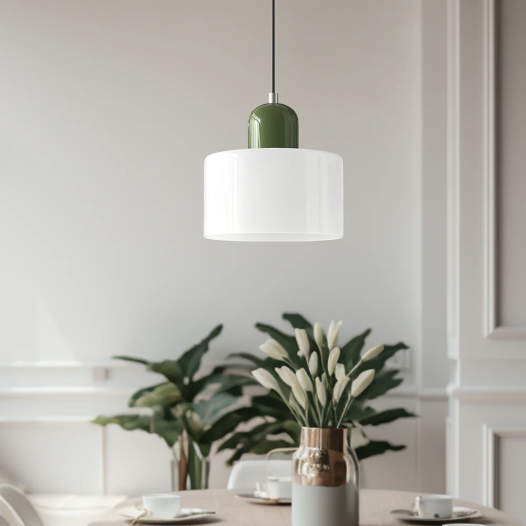 Suspension vintage en verre coloré et métal réglable, éclairage d’ambiance pour coin repas, plafonnier au design rétro | Sansoti