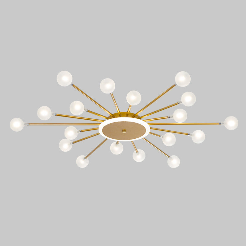 Postmodern Ceiling Lamp with 18 Light Points Frosted Glass Starburst Design Black Gold Semi-Flush | Sansoti