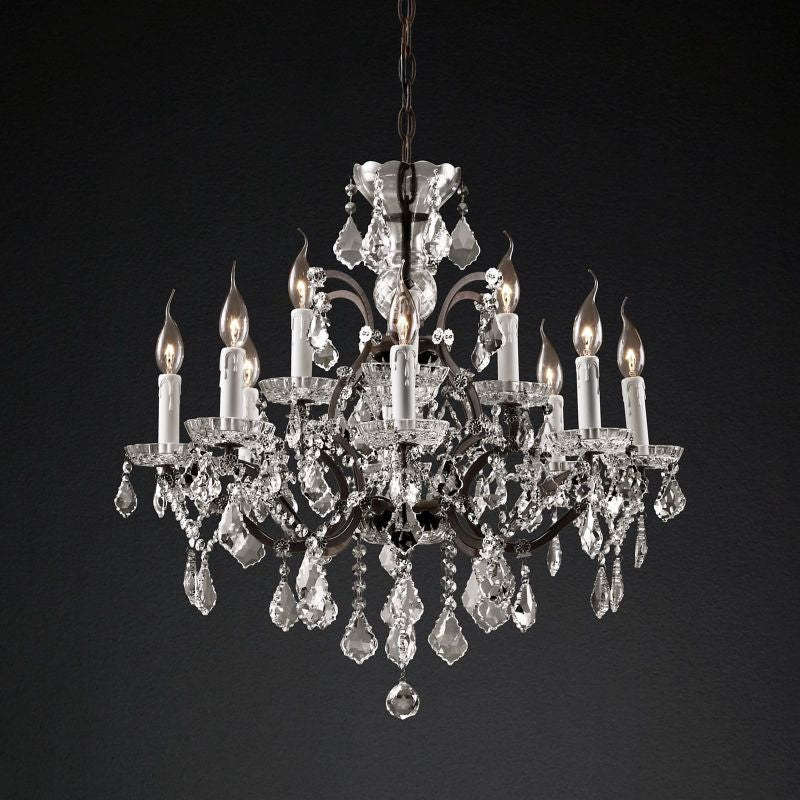 Round Crystal Chandelier 70cm with 12 Lights Rococo Style Brass Frame for Dining Room and Salon | Sansoti