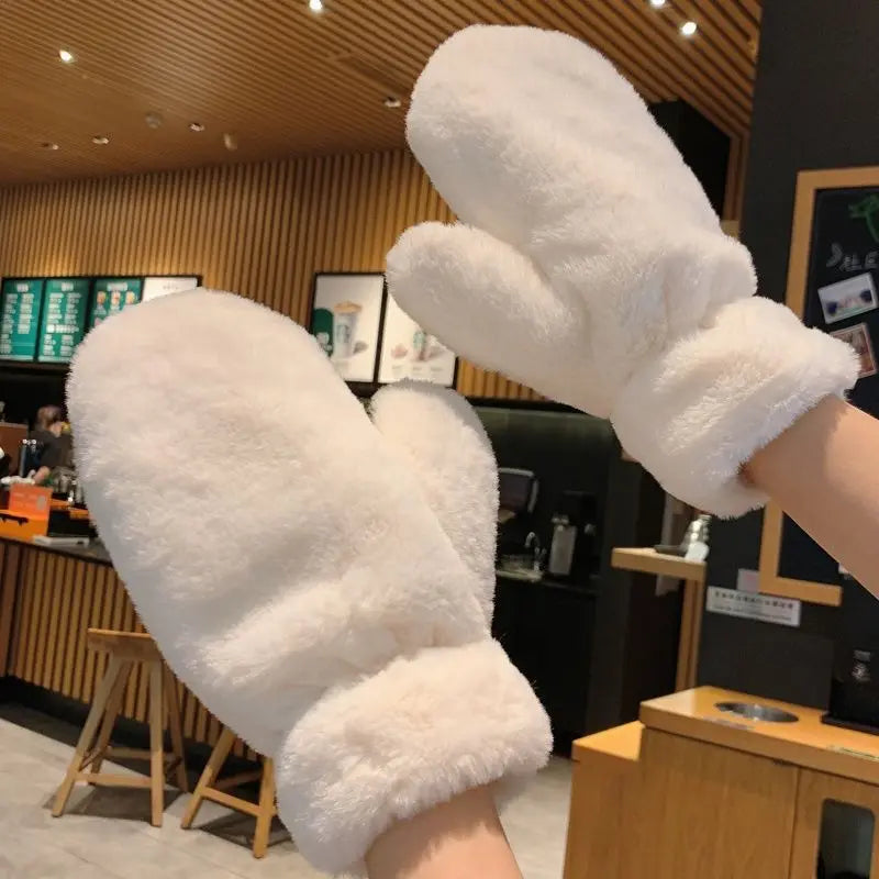 Plush Mittens Soft Lining Warm Women's Gloves Winter Outdoor Stretch Comfortable Cold Weather Ski | Sansoti