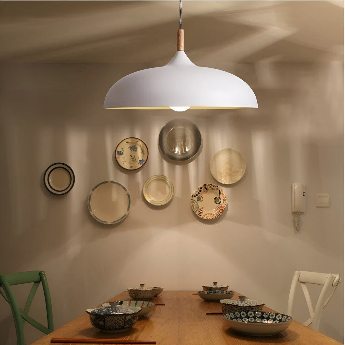 Lámpara colgante de madera y hierro, estilo escandinavo Japandi, redonda, E27, Ø35 Ø60, comedor, cocina | Sansoti