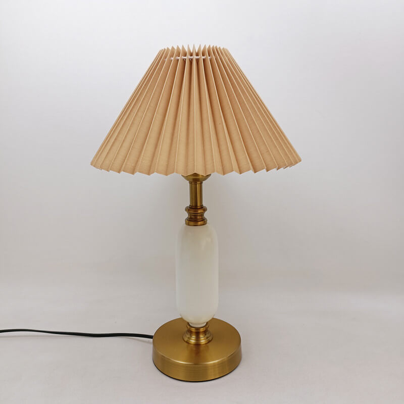 Tischlampe Gefalteter Schirm Metall Gold Schwarz Weiß 28x46cm E12 Schlafzimmer Wohnzimmer Retro | Sansoti