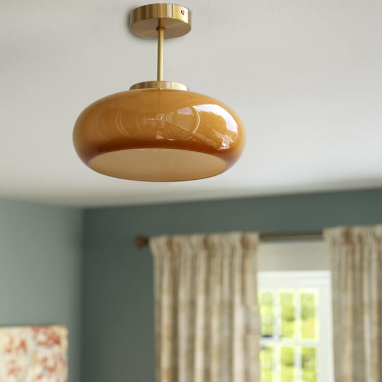 Vintage Deckenleuchte aus gelbem Glas mit Messing | Semi-Flush LED Deckenbeleuchtung | Sansoti