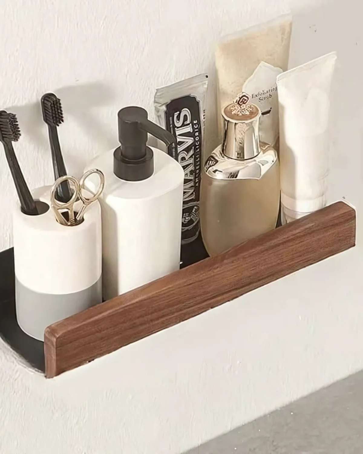Wandplank Metaal met Houten Voorzijde 20cm 30cm 40cm Scandinavisch Design Badkamer Keuken Woonkamer Opbergen Organizer Matte Afwerking | Sansoti