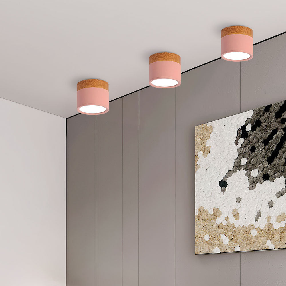 Plafonnier rond moderne en aluminium avec accents en bois et LED, éclairage scandinave pour entrée, salle à manger et salon | Sansoti