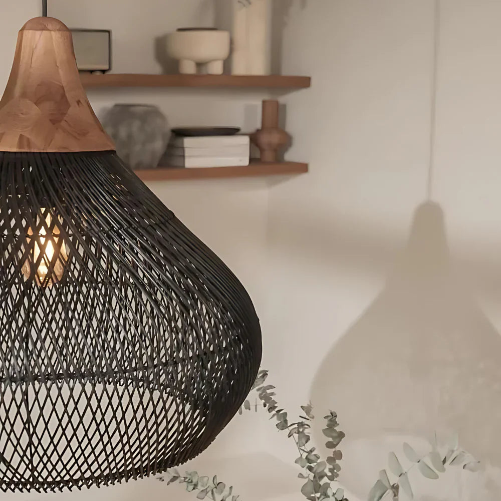 Lampa wisząca z rattanu, boho, naturalna, Ø40 Ø50 Ø60, czarna lub naturalna, LED | Sansoti