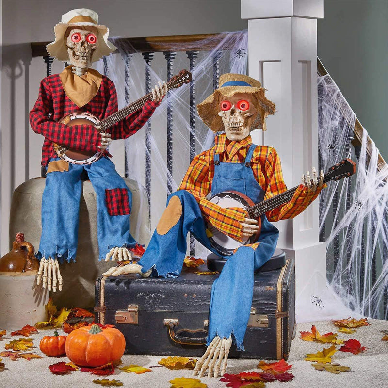Animated Skeleton Musician with Banjo, Light Effects and Sound, Halloween Decoration, Holidays, Spooky Haunted House | Sansoti