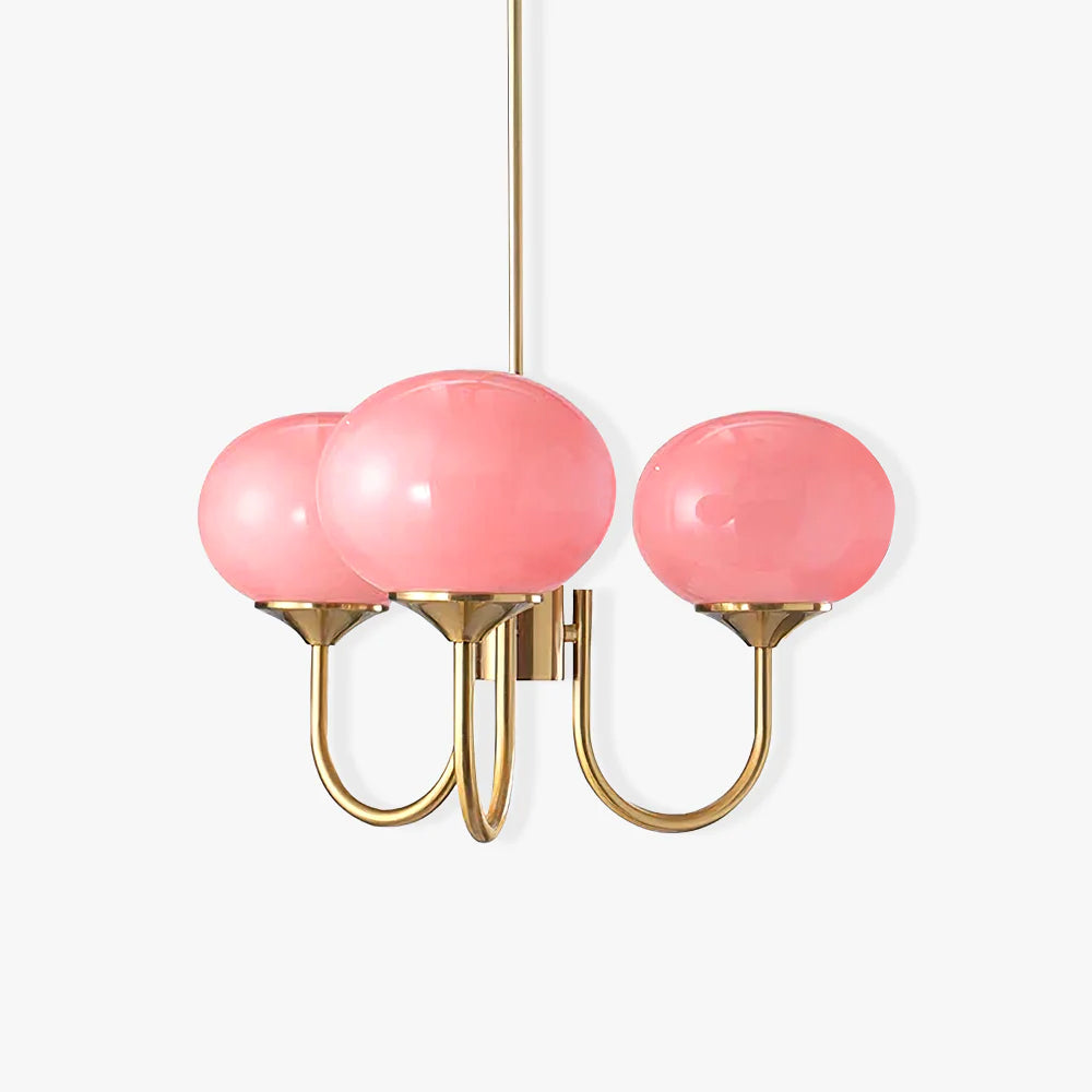 Glass Chandelier with Pink, White or Cream Globes and Gold or Chrome Frame Modern Design Chandelier with 3 or 5 Light Points for Living Room and Dining Room | Sansoti