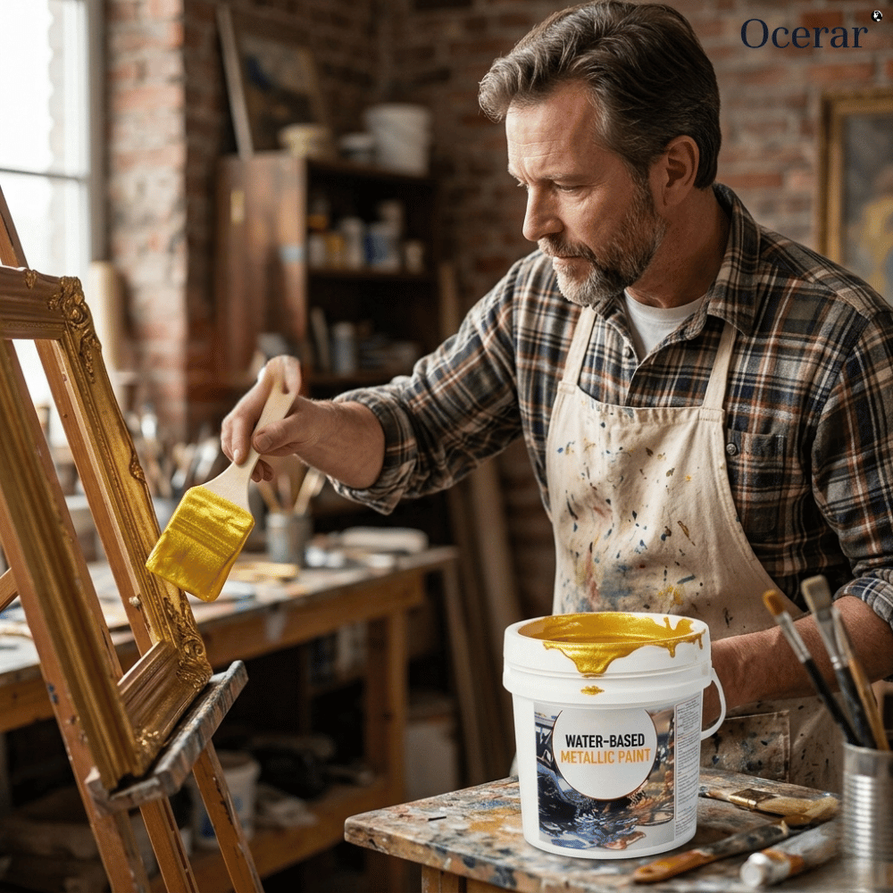 Metallic Leaf Paint with Brush – Premium Gold and Silver Metal Effect for Creative Projects – Water-Based Decorative Paint 200g | Sansoti