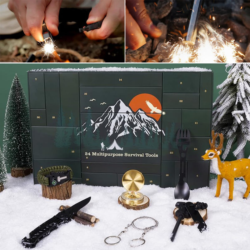 Adventskalender met Overlevingsgereedschap 24 Vakjes Outdoor Camping Wandelen Survival Kit Kerst Decoratie | Sansoti