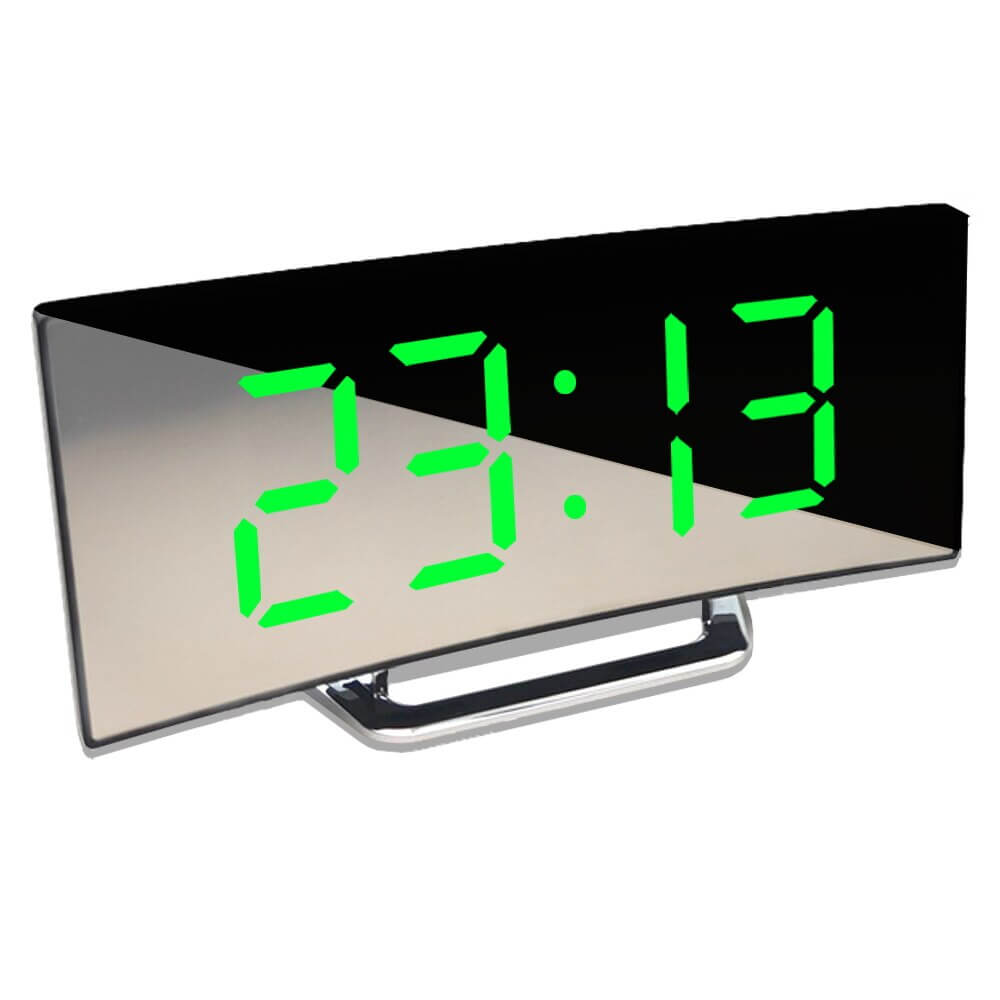 Modern curved LED alarm clock with dimmable digital display and snooze function for bedroom and desk | Sansoti