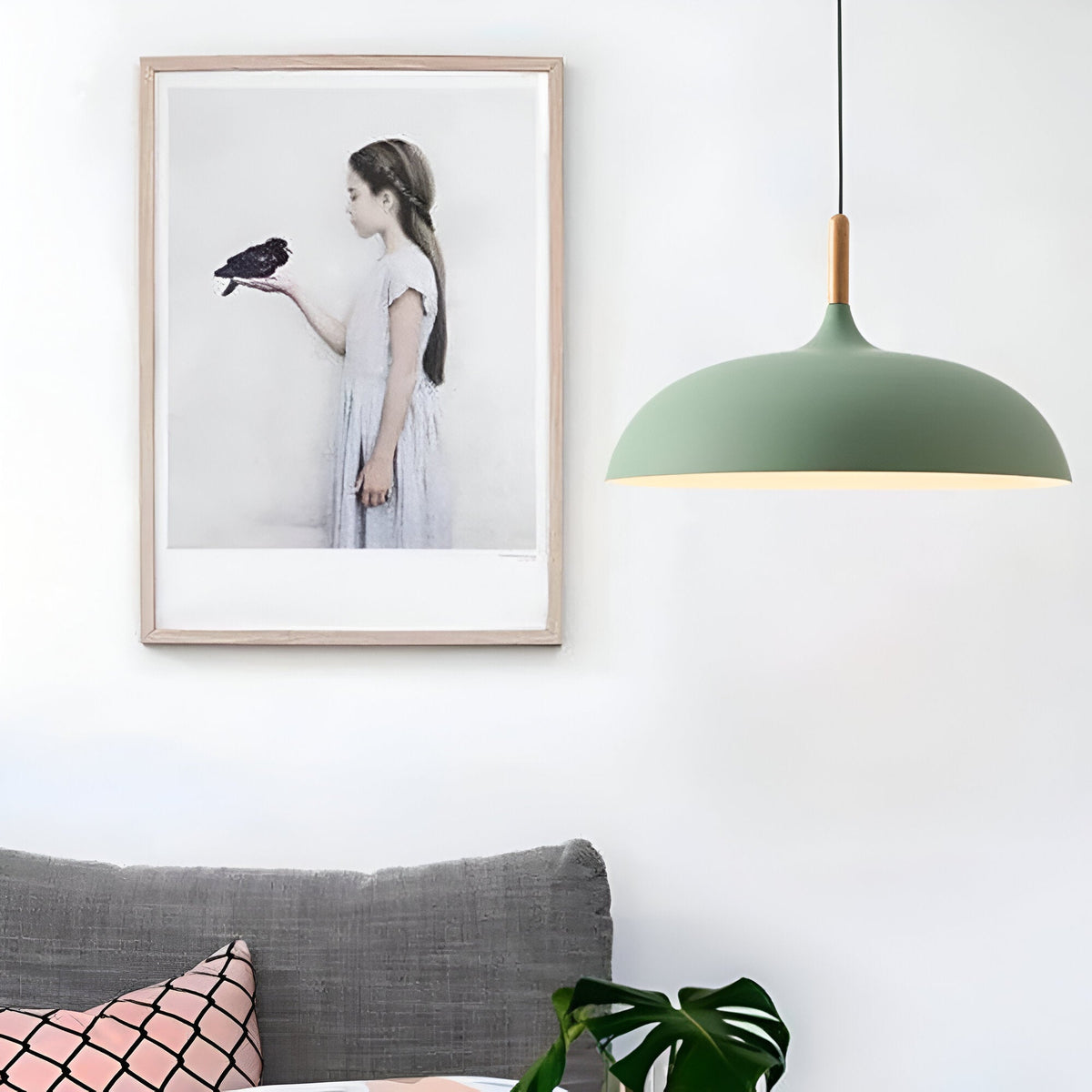 Lámpara colgante de madera y hierro, estilo escandinavo Japandi, redonda, E27, Ø35 Ø60, comedor, cocina | Sansoti
