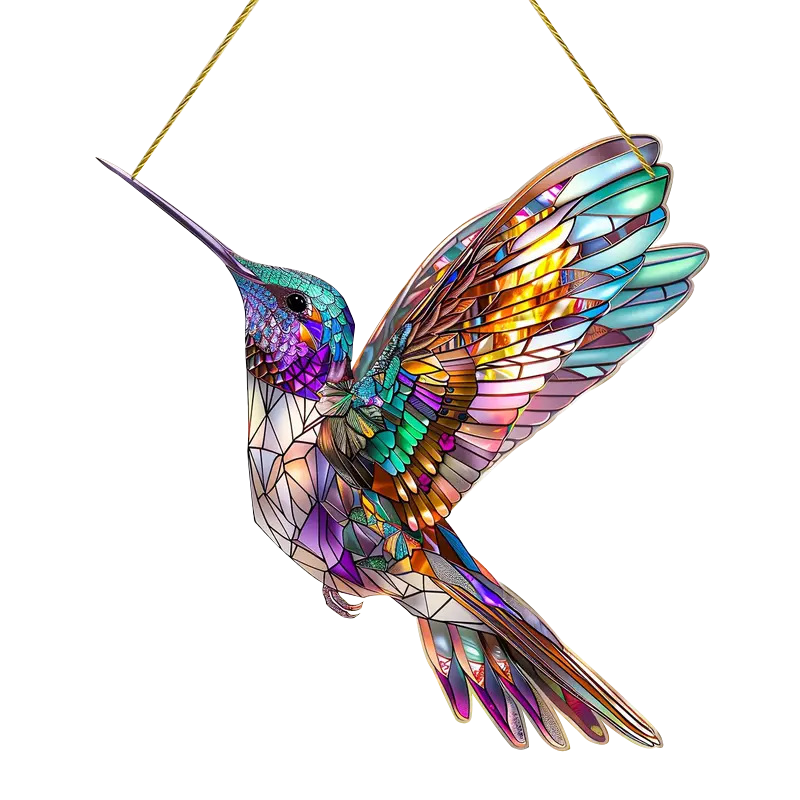 Hummingbird Window Hanging Acrylic Stained Glass 20x20 cm Bird Decoration Window Suncatcher Light Prism Window Decor | Sansoti
