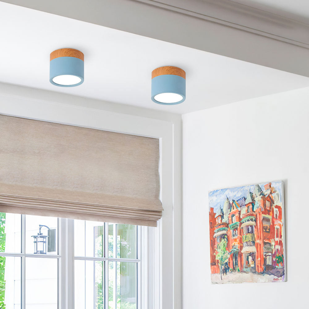 Plafonnier rond moderne en aluminium avec accents en bois et LED, éclairage scandinave pour entrée, salle à manger et salon | Sansoti