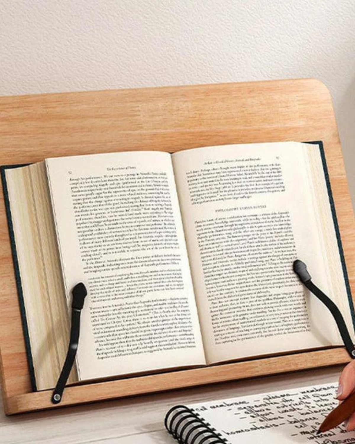 Support réglable pour livres et tablette en bois naturel avec pinces métalliques pour pages lecture étude cuisine | Sansoti